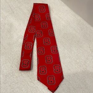 Red NC State Logo Tie College Polyester